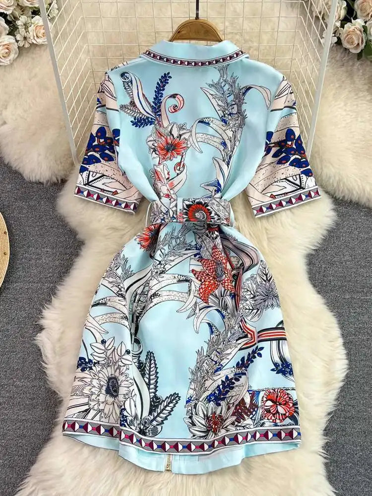 Short Sleeve Floral Print Sheath Bodycon Pencil Short Dress Shirt