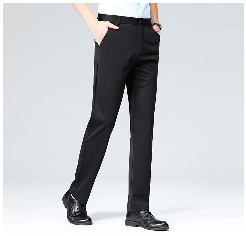 Men Suit Pants Light Thin Elastic Slim Fit Dress Pants Business