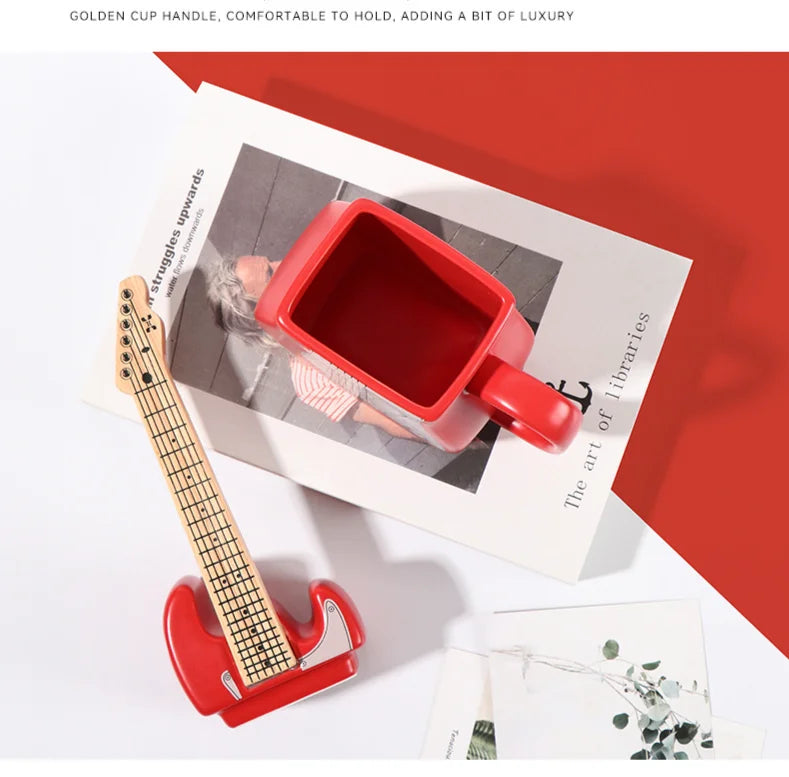 Creative Guitar Cup Shape Mug With Lid Novel 3D