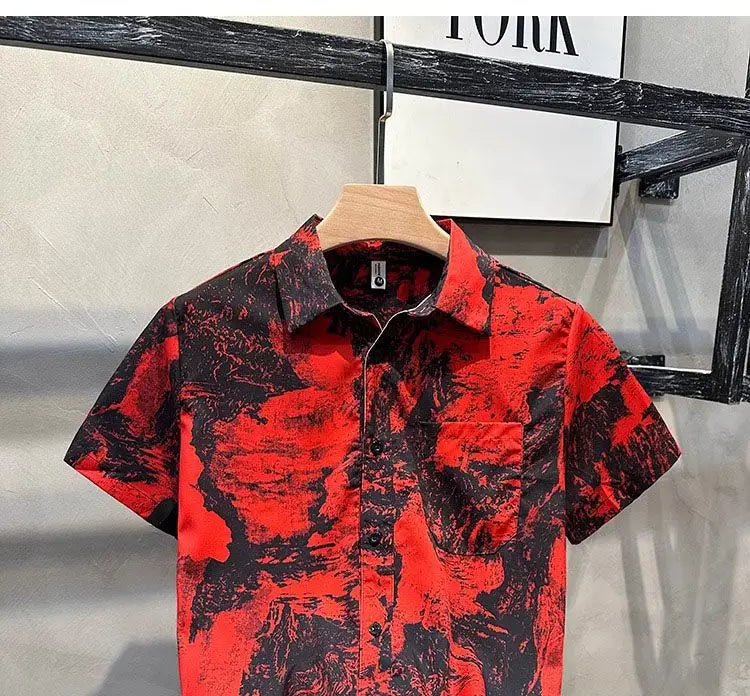 Vintage Print Button Up Shirt Casual Streetwear Y2K Short Sleeve