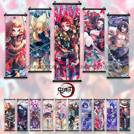 Demon Slayer Poster Kamado Tanjirou Scroll Picture Nezuko Hanging Painting Kanroji Mitsuri Wall Art Anime Uzui Tengen Home Decor