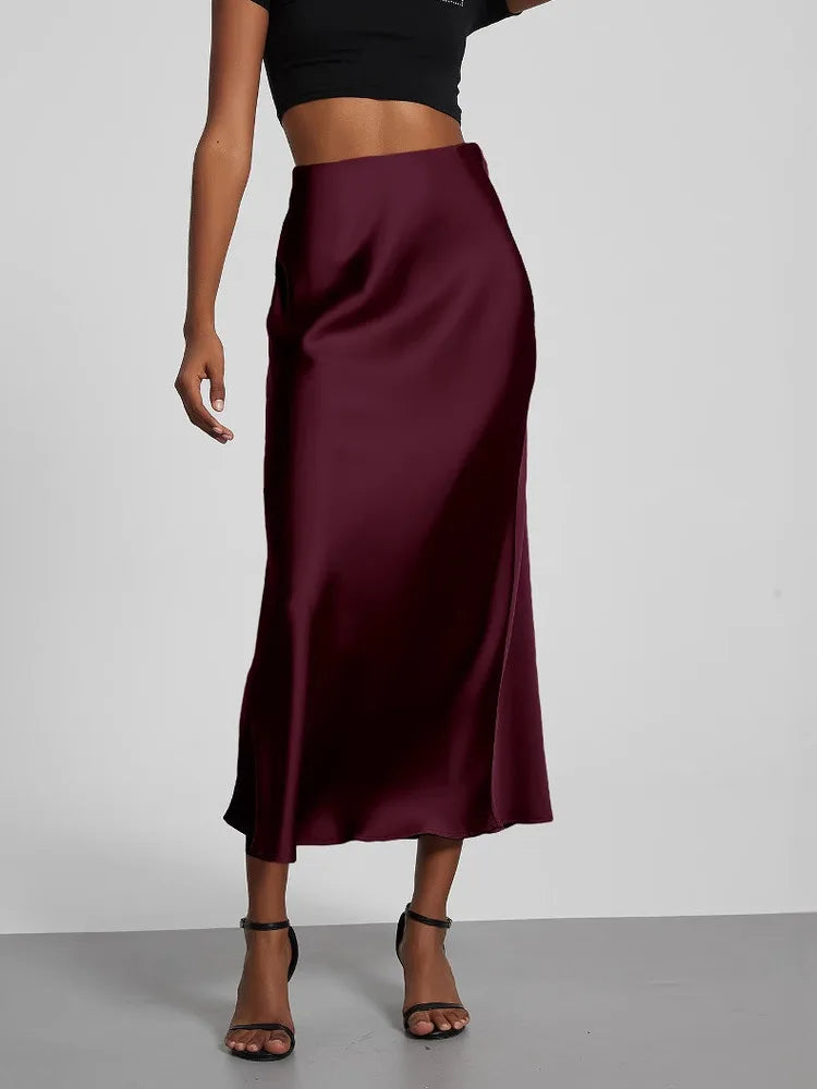 21 Colors Elegant High Waist Satin Long Skirts
