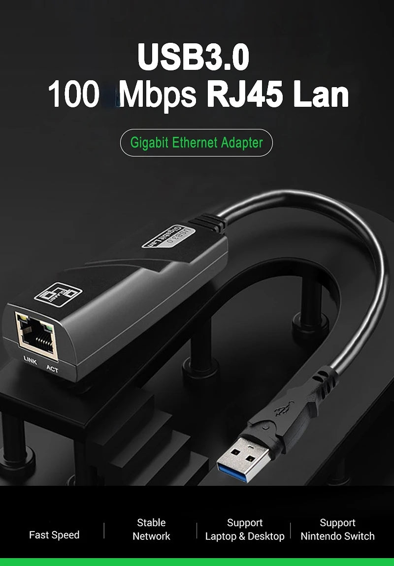 USB 3.0 To Rj45 Lan Ethernet Wired Adapter 10/100Mbps