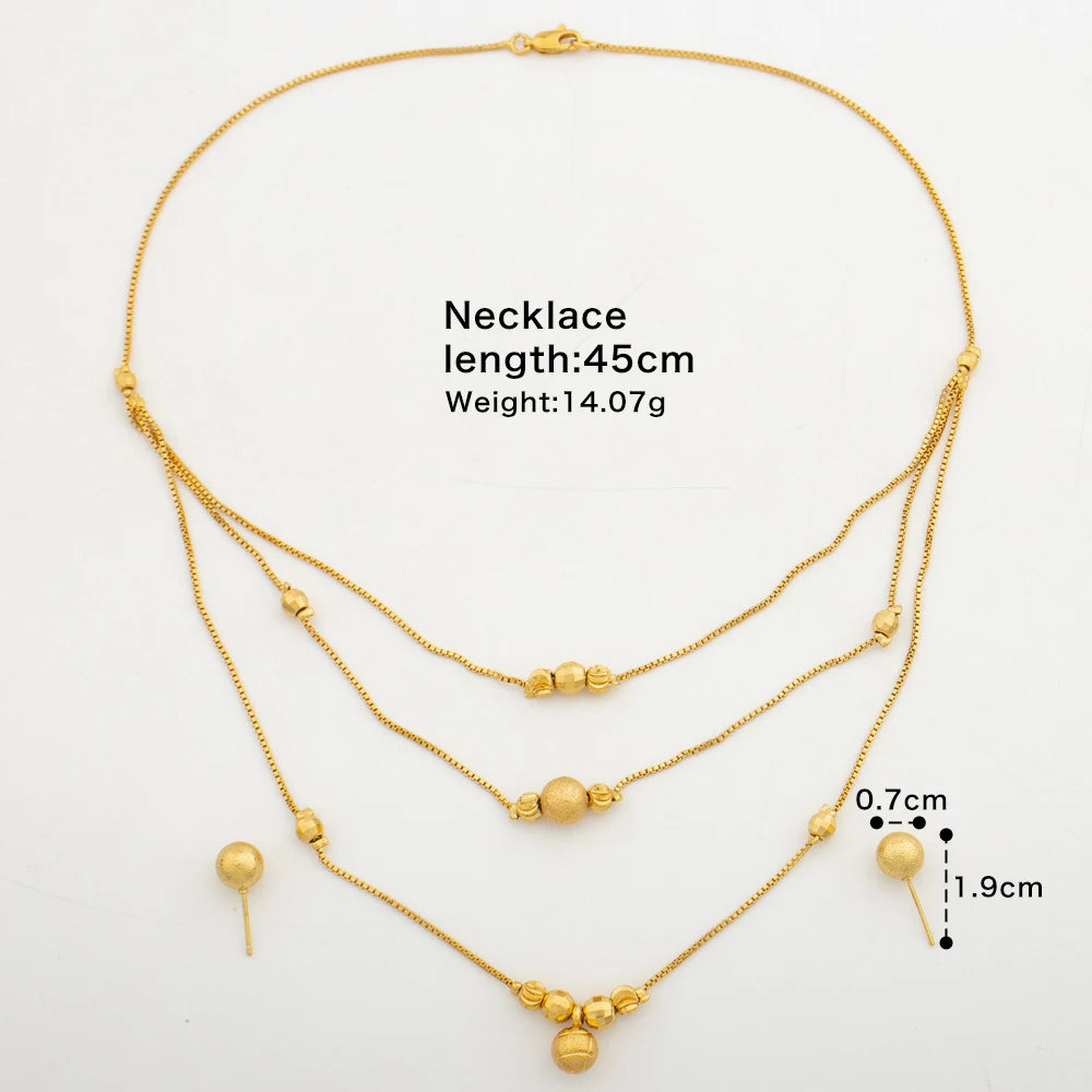 African Fashion Sets Luxury Dubai Jewelry Round Bead Stud Earrings Pendant Necklace