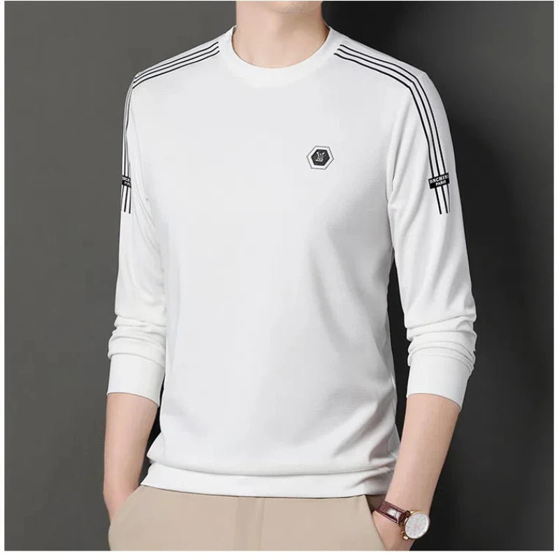 Fashion Male Clothes New Basic Striped Long Sleeve T-Shirt Spring