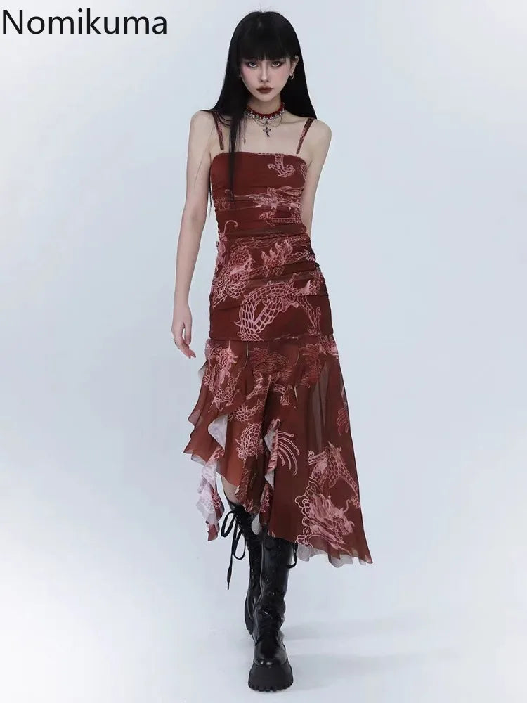 Vestidos De Mujer Tunic Print Sleeveless Backless Robe Femme