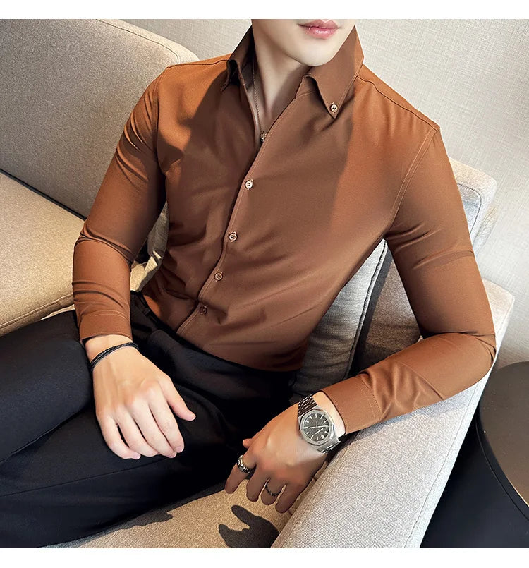 Autumn Long Sleeve Camisas Business Fashion Shirt Male Solid British Style