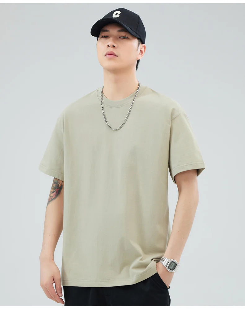 Man t Shirts 100 % Cotton High Quality Classic Plain Round Neck