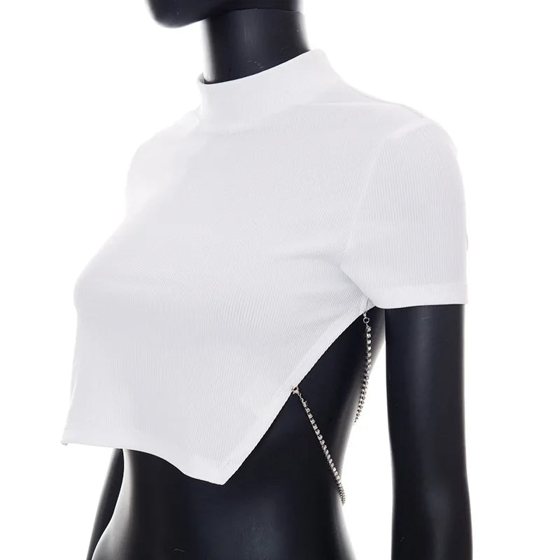 White T Shirts For Women Sexy Tops Asymmetrical Backless