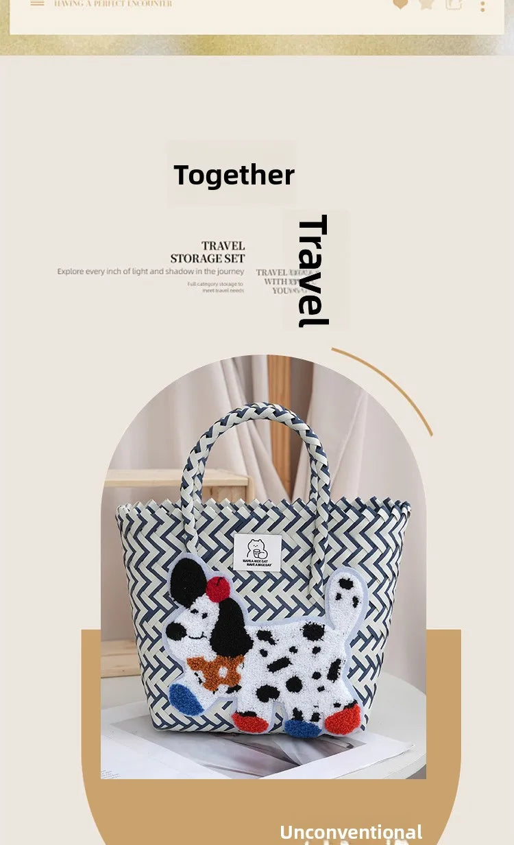 Large Capaci Handwoven op Bag Buet ape Cartoon Summer Handbag