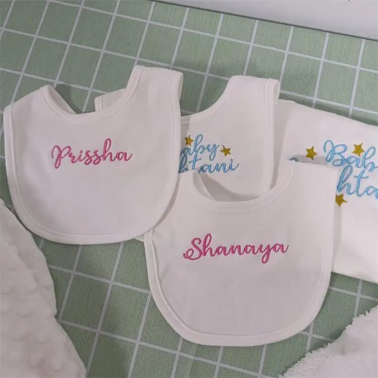 Name Personalised Baby bib 100% cotton White Newborn