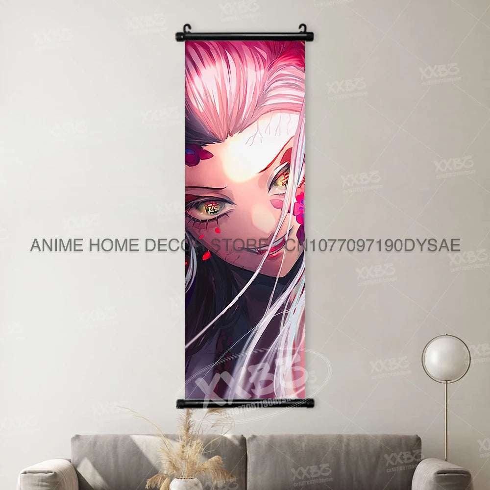 Demon Slayer Poster Kamado Tanjirou Scroll Picture Nezuko Hanging Painting Kanroji Mitsuri Wall Art Anime Uzui Tengen Home Decor