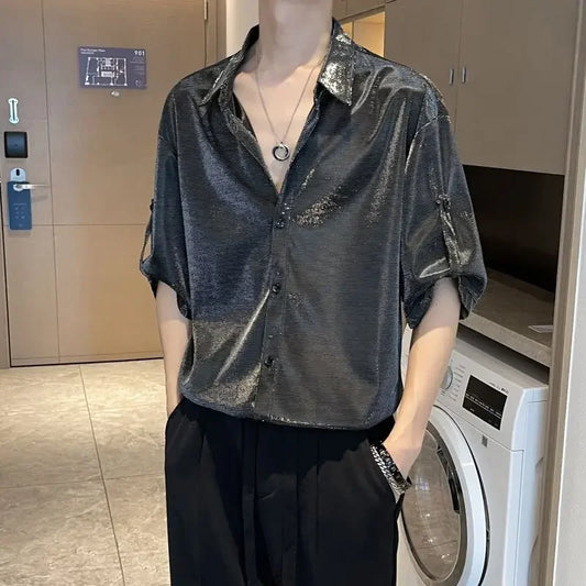 Man Shirt White Plain Hip Hop Shirts For Men Trend Regular Cool Tops