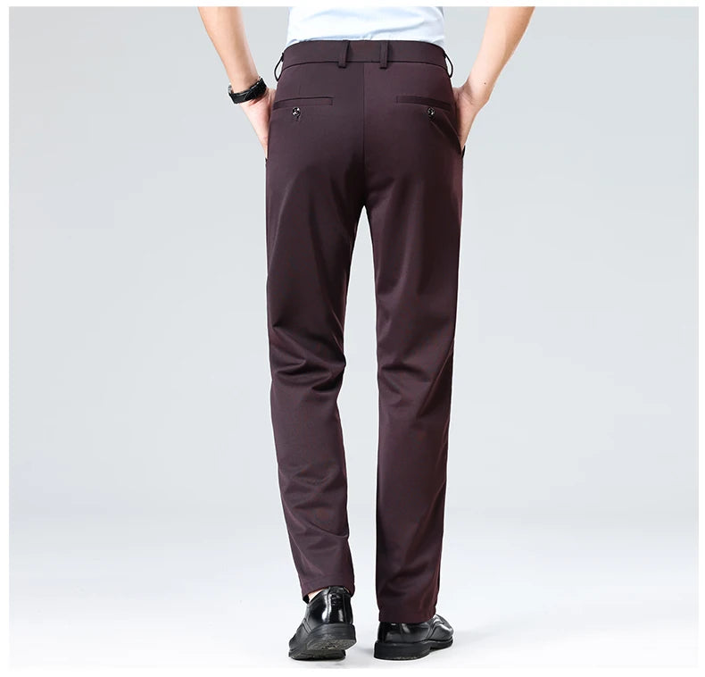 Men Suit Pants Light Thin Elastic Slim Fit Dress Pants Business