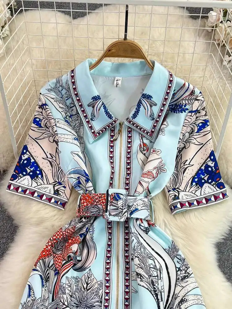 Short Sleeve Floral Print Sheath Bodycon Pencil Short Dress Shirt