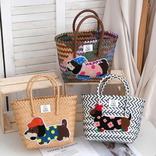 Large Capaci Handwoven op Bag Buet ape Cartoon Summer Handbag