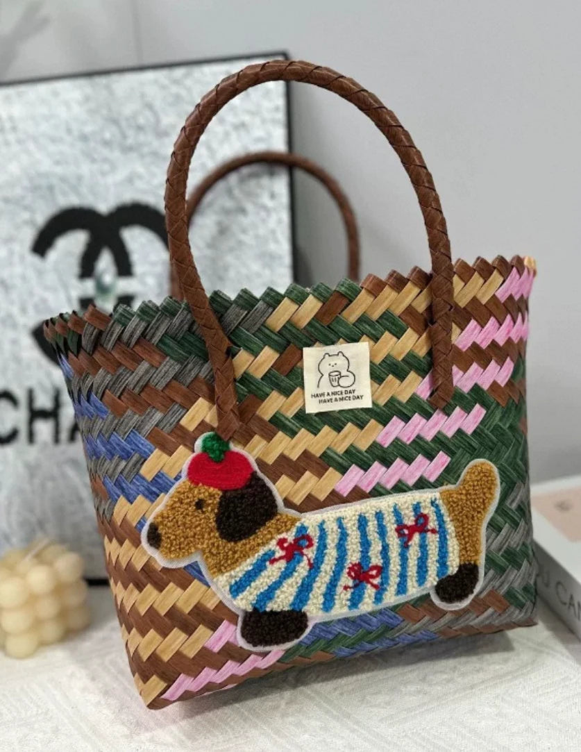 Large Capaci Handwoven op Bag Buet ape Cartoon Summer Handbag
