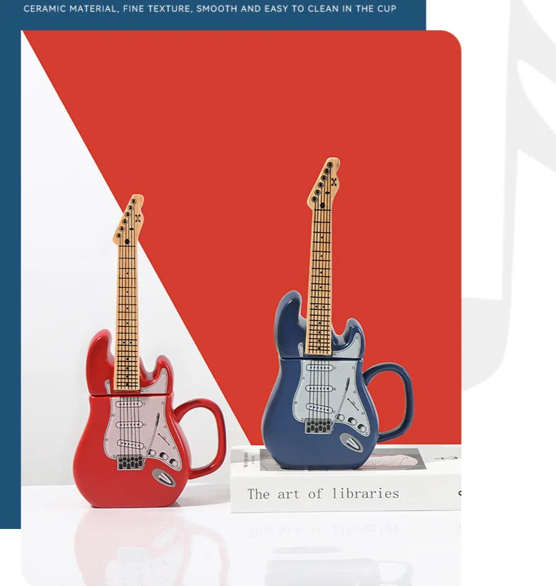 Creative Guitar Cup Shape Mug With Lid Novel 3D