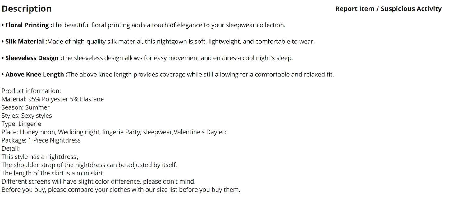 Women Nightwear Home Clothes Sexy Black Floral