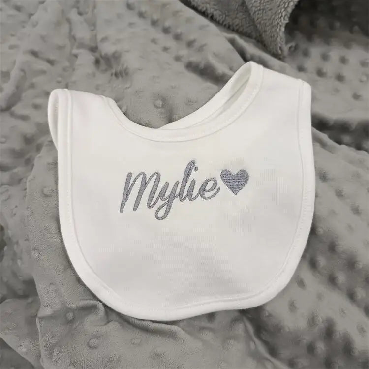 Name Personalised Baby bib 100% cotton White Newborn