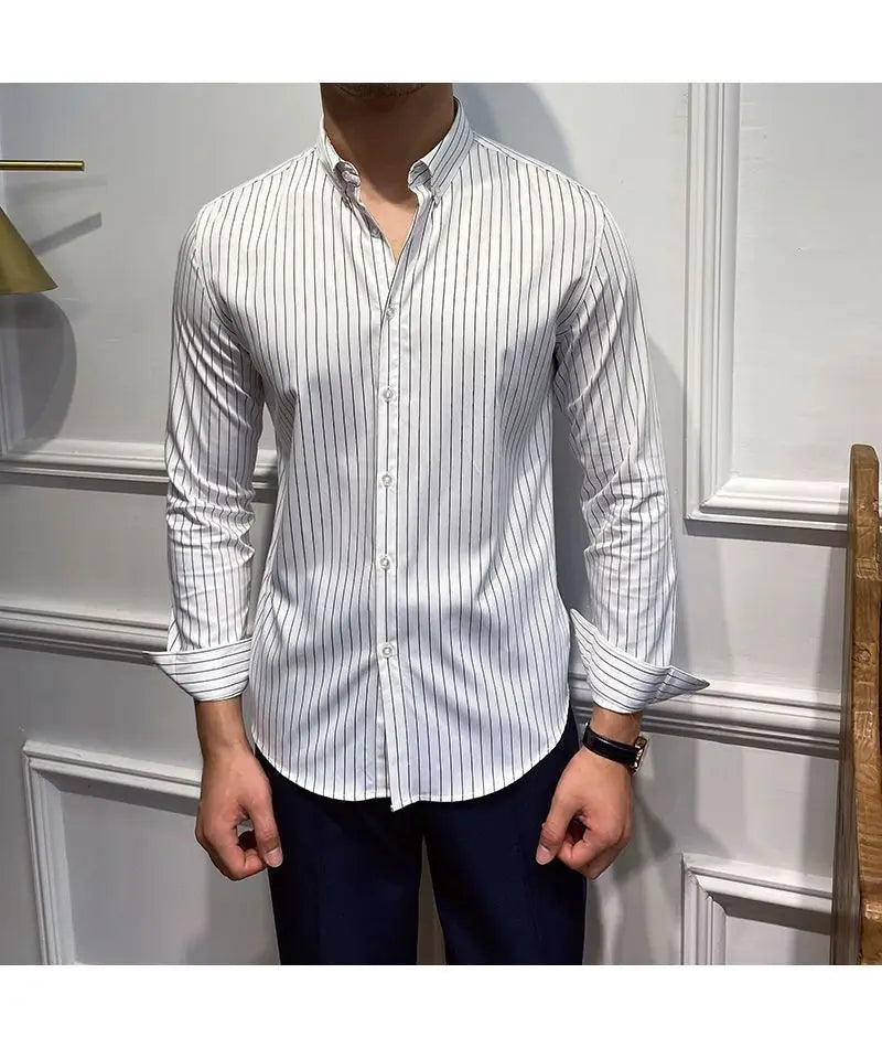 Men's Clothing Fashion British Style Striped Business Casual All Match Shirt