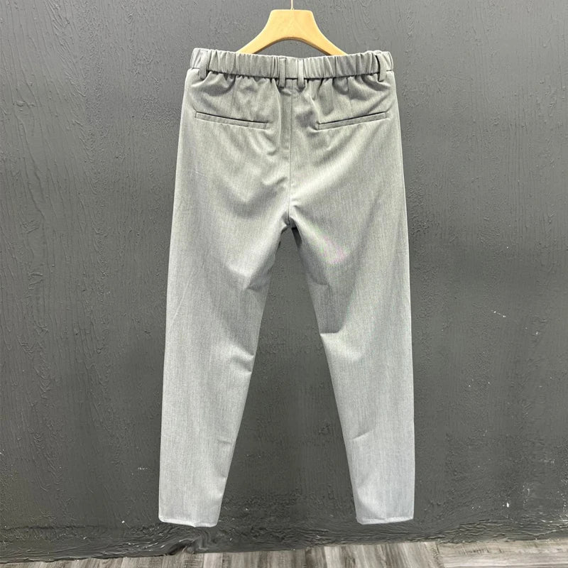 Business Casual All Match Suit Pants Formal Strecth Solid Straight Slim Trousers