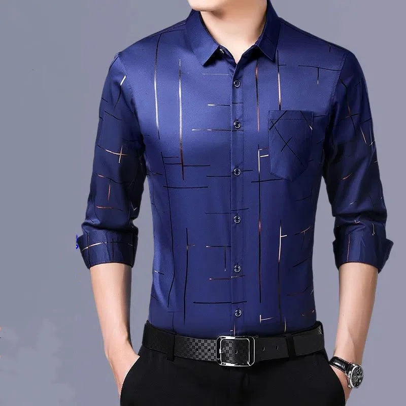 Men's Clothing Spring Summer Thin Business Casual Turn-down Collar