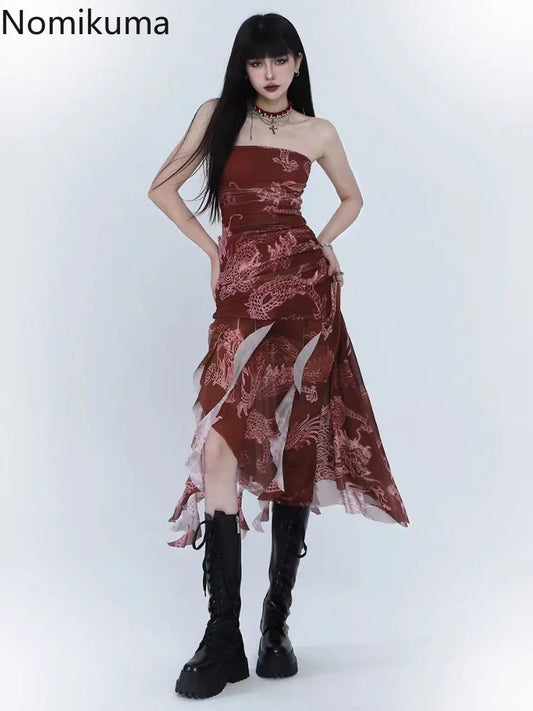 Tunic Print Sleeveless Backless Robe Femme Fashion