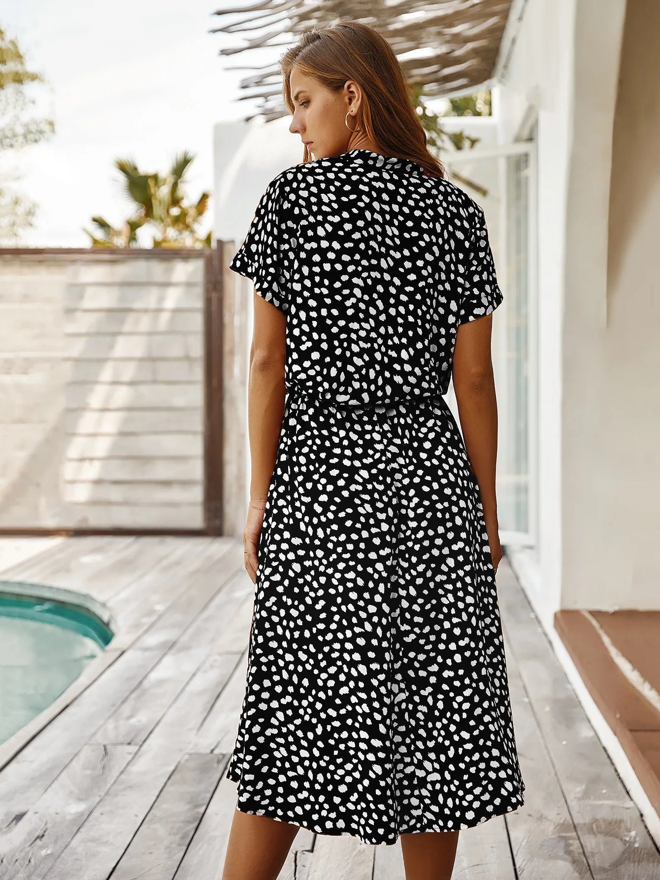 Vintage Floral Print Dress Boho Short Sleeve Long Dress Turn Down