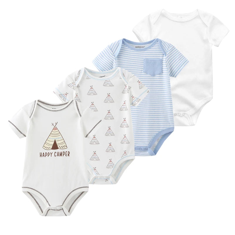 1/4Pcs Newborn Bodysuit Baby Short Sleeve  0-1Y