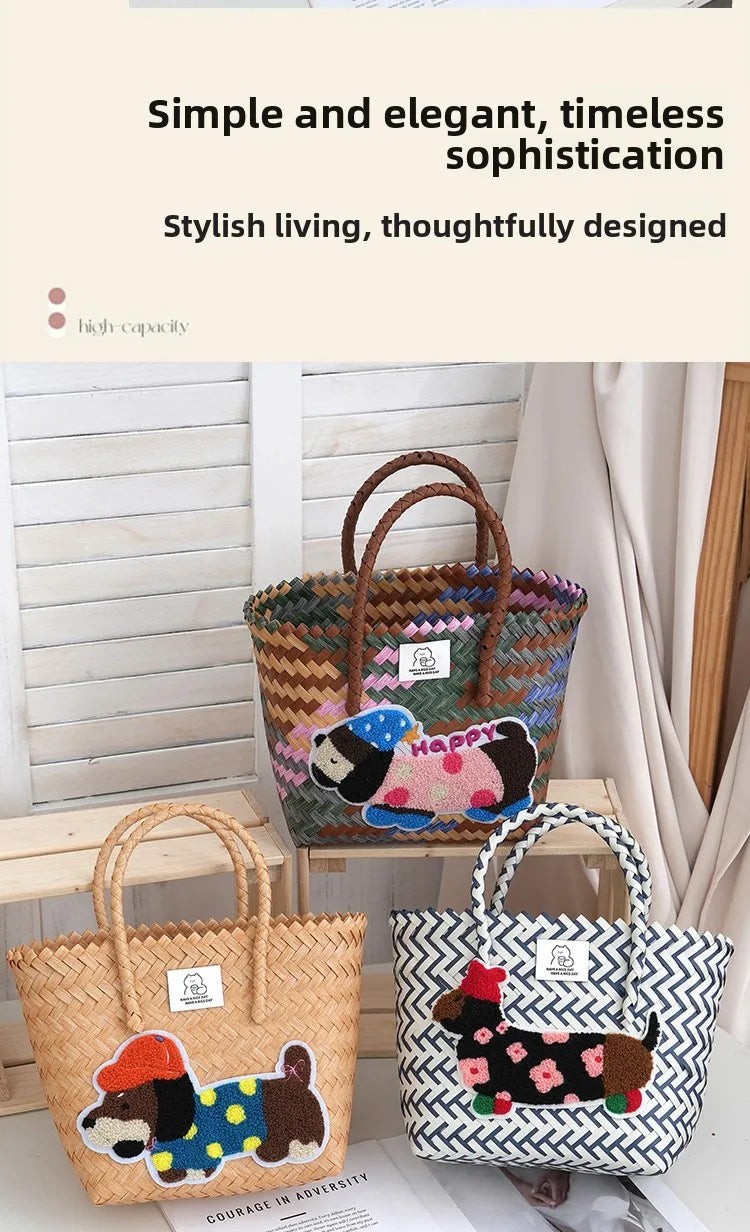 Large Capaci Handwoven op Bag Buet ape Cartoon Summer Handbag