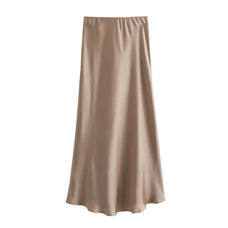 High Waist Long Satin Skirt