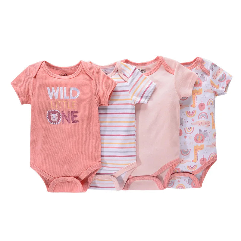 1/4Pcs Newborn Bodysuit Baby Short Sleeve  0-1Y