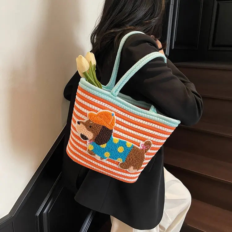 Cartoon Small Basket Bag for Girls Children Outdoor Picnic Single oulder