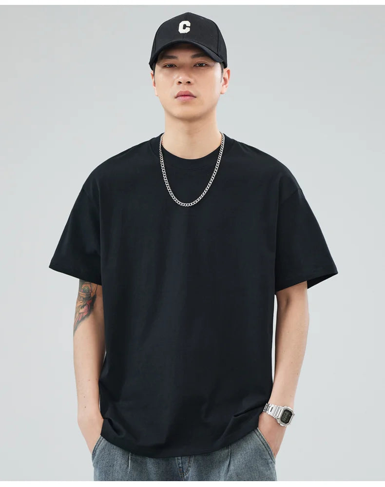 Man t Shirts 100 % Cotton High Quality Classic Plain Round Neck