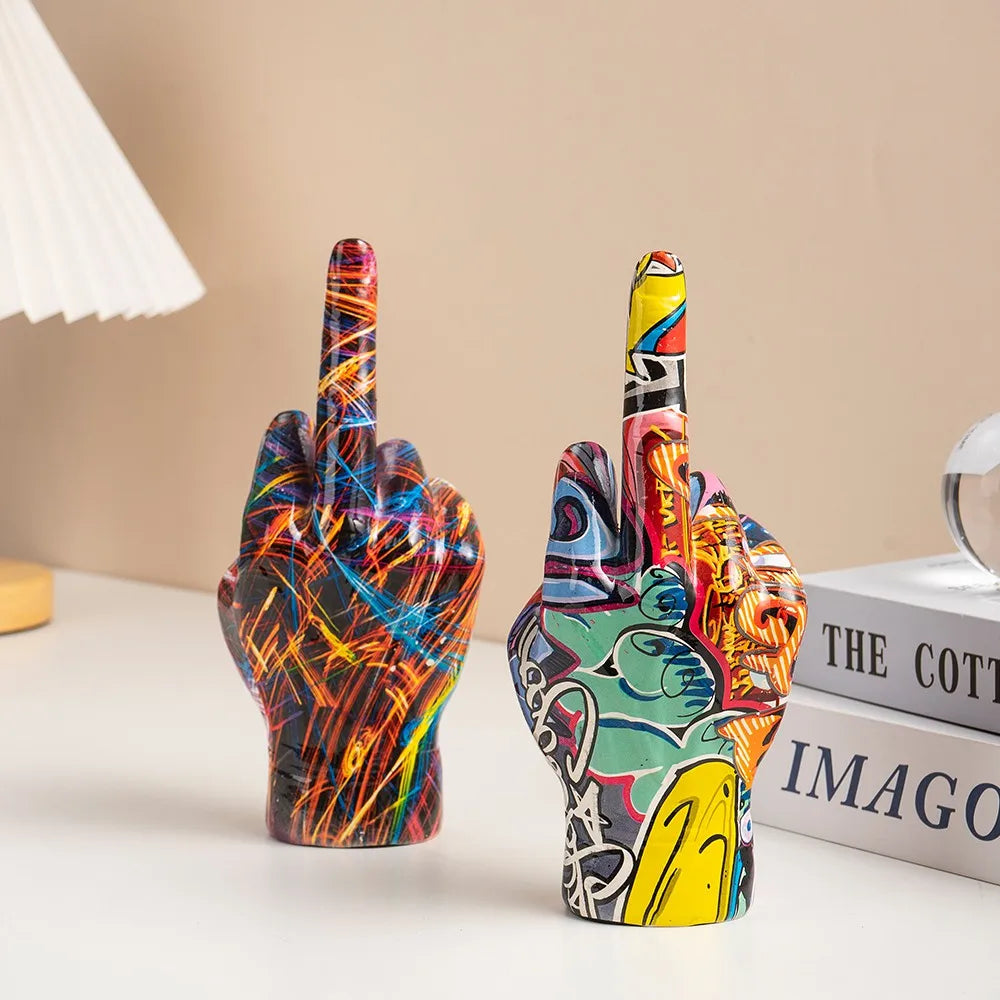 Graffiti Middle Finger Figurines Pop Street Art Statue Desktop Living Room Home Decoration Accessories Mantel Bookshelf Interior