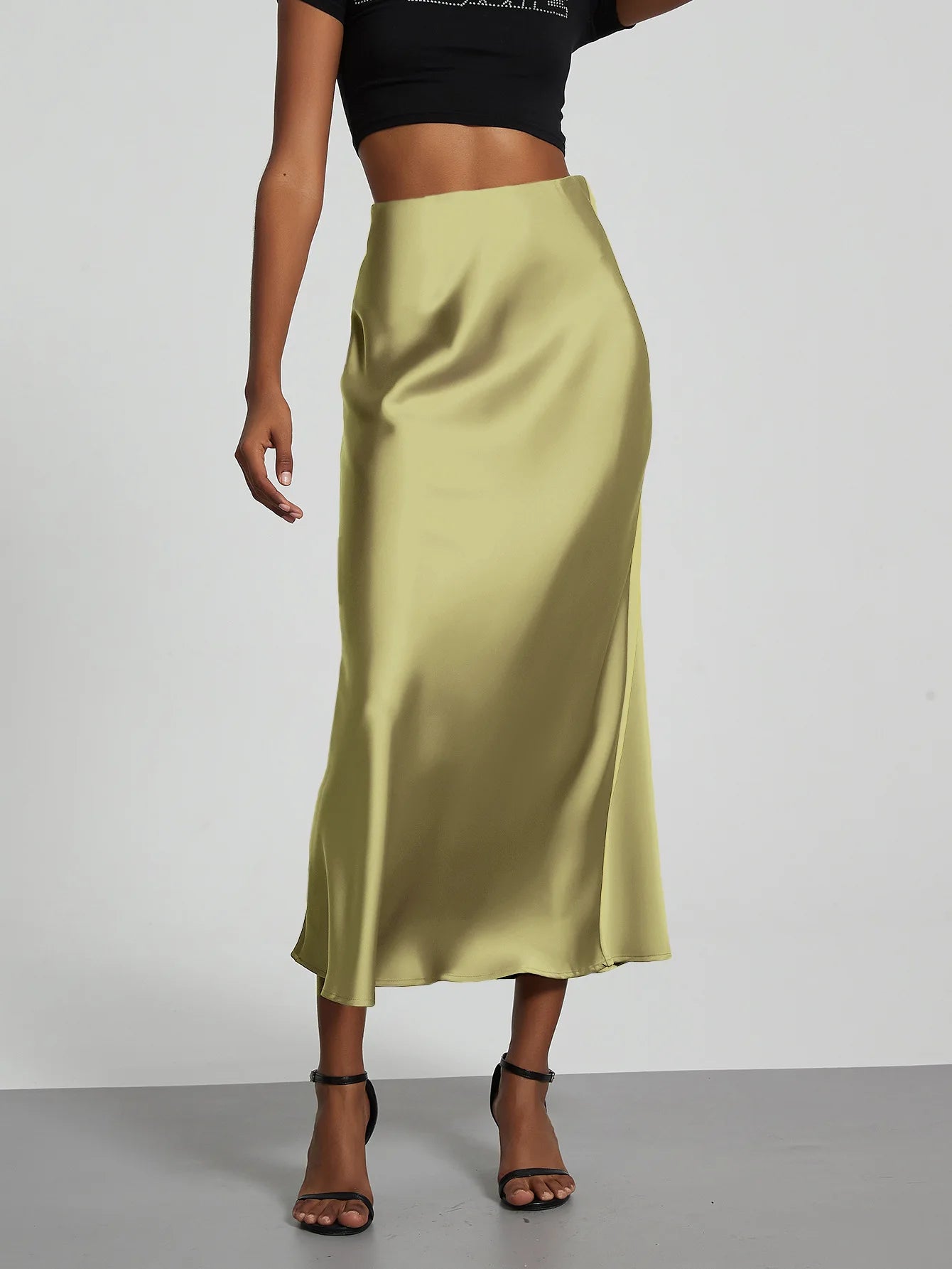 21 Colors Elegant High Waist Satin Long Skirts