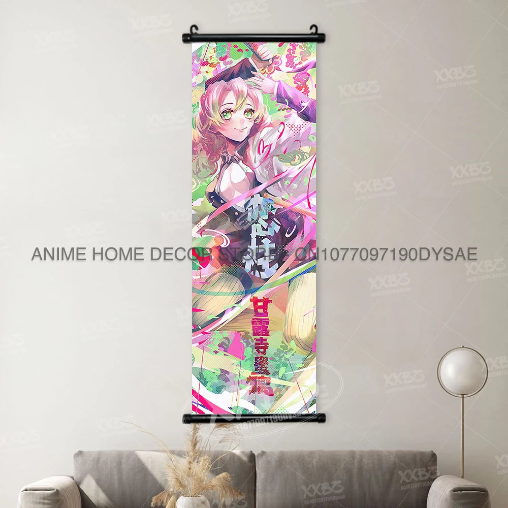 Demon Slayer Poster Kamado Tanjirou Scroll Picture Nezuko Hanging Painting Kanroji Mitsuri Wall Art Anime Uzui Tengen Home Decor