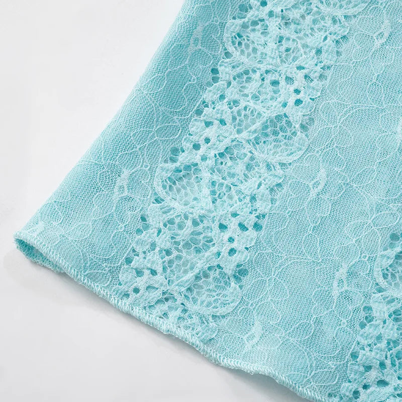 Sexy Deep V-neck See-through Sleeveless Blue T Shirt