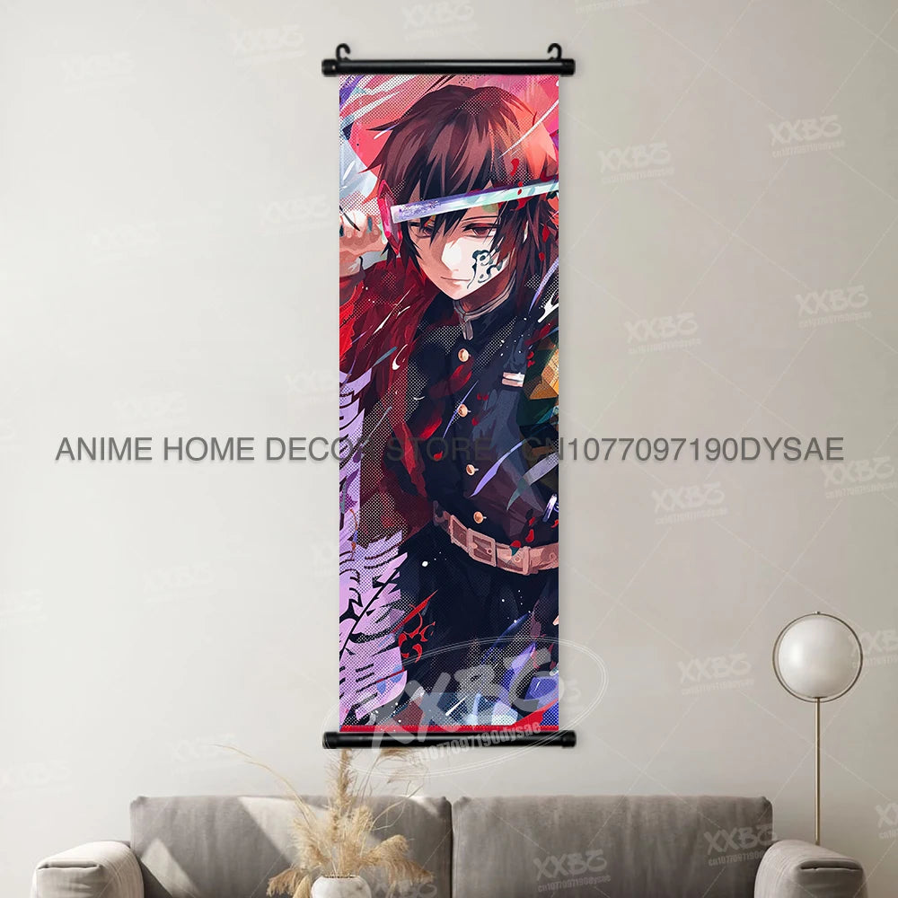 Demon Slayer Poster Kamado Tanjirou Scroll Picture Nezuko Hanging Painting Kanroji Mitsuri Wall Art Anime Uzui Tengen Home Decor