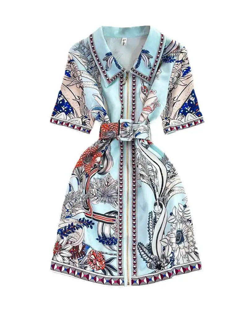 Short Sleeve Floral Print Sheath Bodycon Pencil Short Dress Shirt
