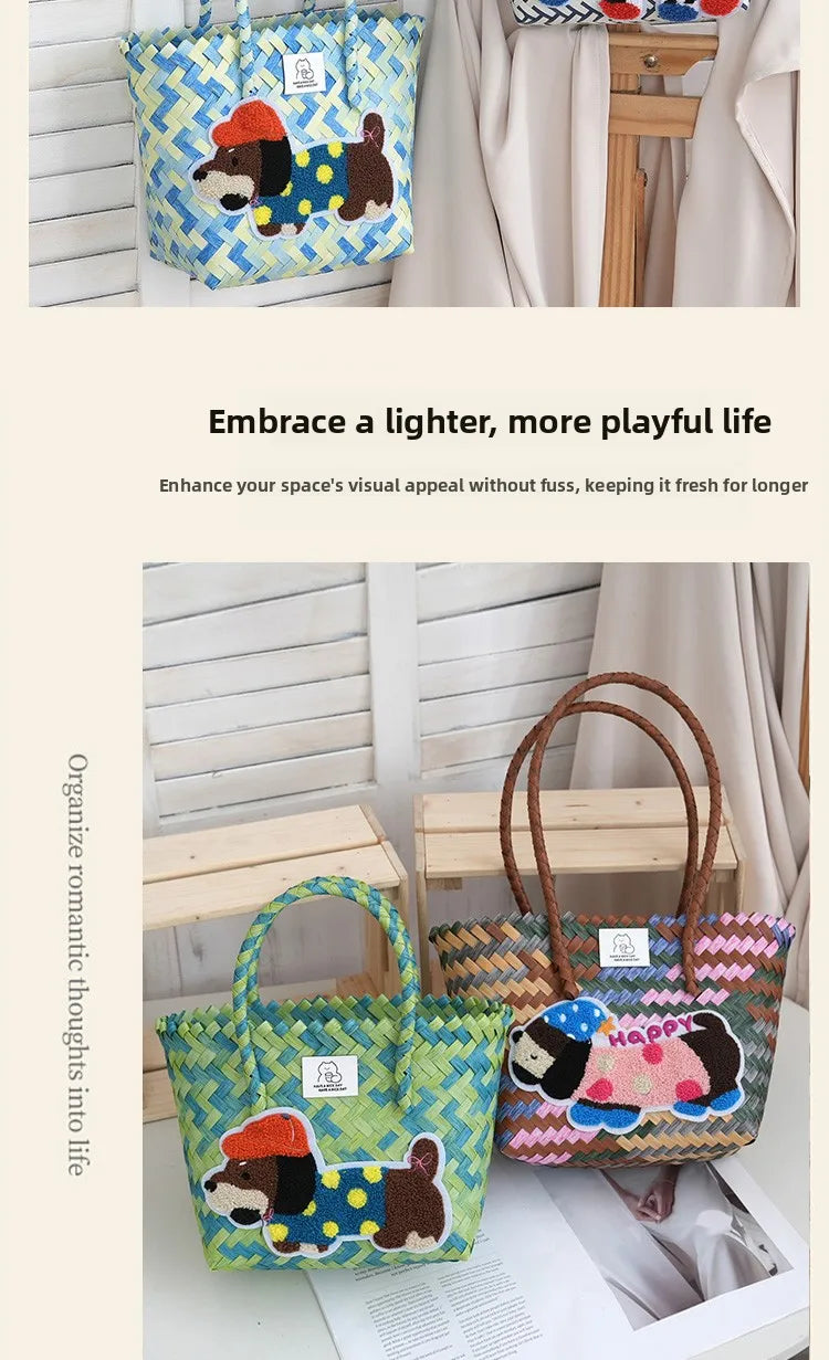 Large Capaci Handwoven op Bag Buet ape Cartoon Summer Handbag