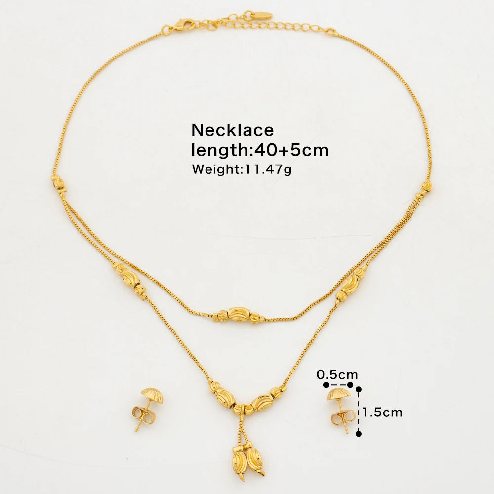 African Fashion Sets Luxury Dubai Jewelry Round Bead Stud Earrings Pendant Necklace