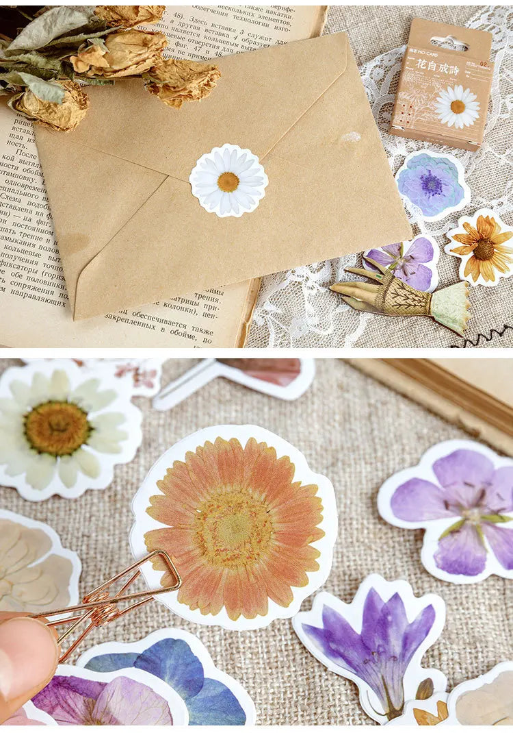 46pcs/set Autumn Flower Sticker Diy Scrapbooking Diary Planner Decoration