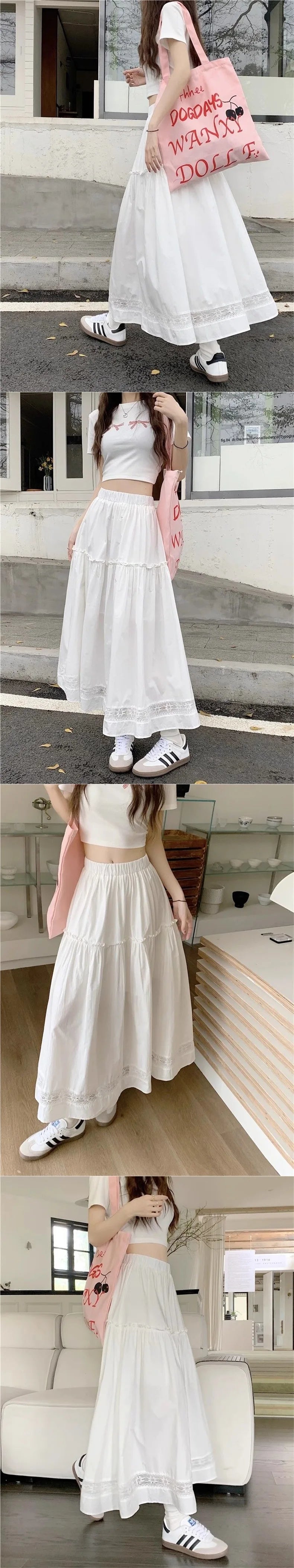 High Waist Elastic A- Line Midi Skirt