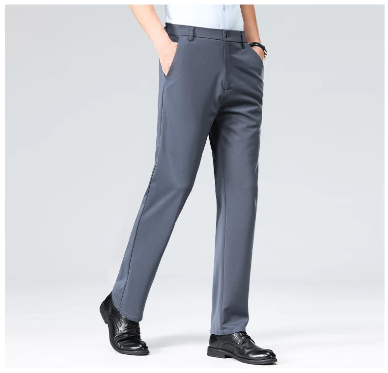 Men Suit Pants Light Thin Elastic Slim Fit Dress Pants Business
