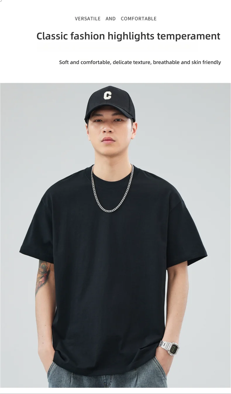 Man t Shirts 100 % Cotton High Quality Classic Plain Round Neck