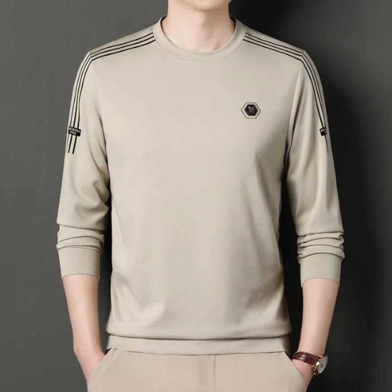 Fashion Male Clothes New Basic Striped Long Sleeve T-Shirt Spring