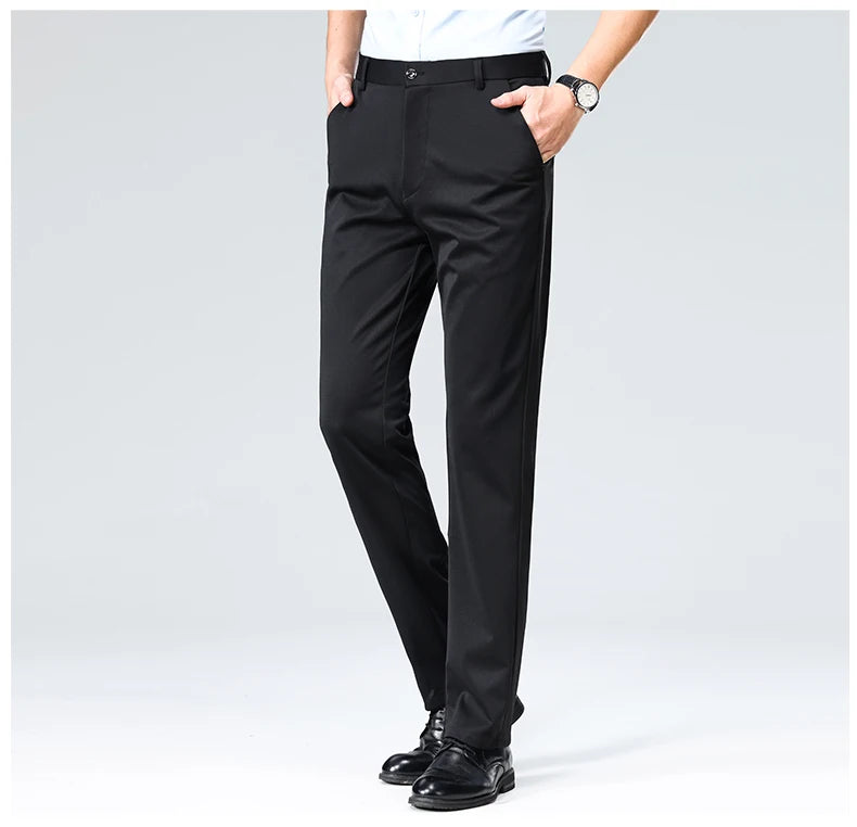 Men Suit Pants Light Thin Elastic Slim Fit Dress Pants Business