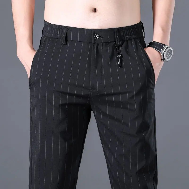 Spring Summer Men Thin Striped Business Suits Pants Streetwear